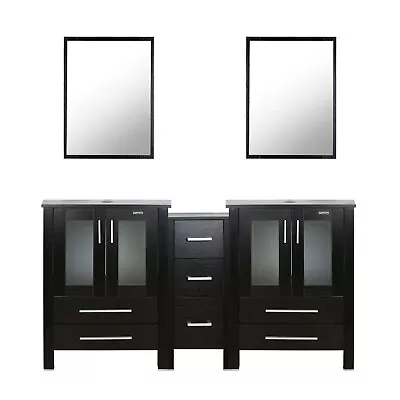 60  Bathroom Black Vanity W/Small Double Cabinet Drawer Mirror Combo Modern Home • $634.99