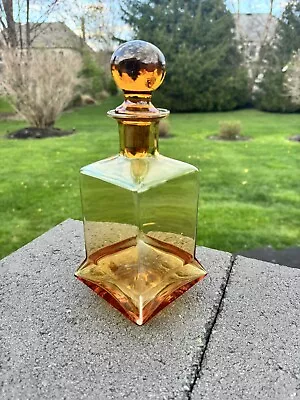 Vintage MCM Amber Square Decanter Carafe With Ball Stopper 10.5  • $89
