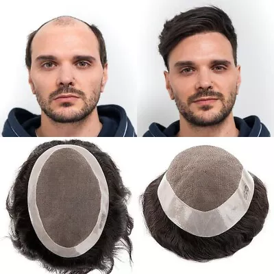 Men Human Hair Toupee Fine Mono Prosthesis Toupee Men 6  Hair Replacement System • $151.05