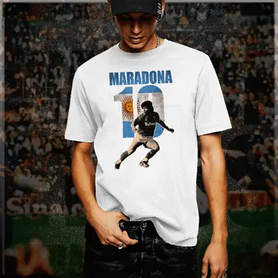 Soccer T-Shirt Diego Maradona Argentina Football Legend S-3XL World Cup White • $19.50
