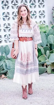 STUNNING Anthropologie Toronto Boho Dress & Slip Cream Multi S 8 10 12 • £50