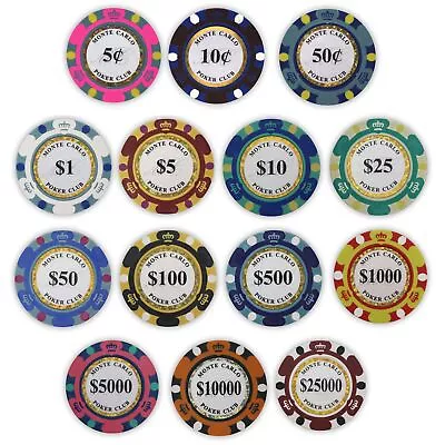 Monte Carlo Poker Chips - SAMPLE PACK Set - 15 Denominations - 14 Gram NEW • $9.95