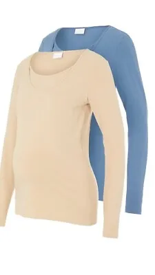 £4.99 • Buy Mamalicious Maternity Blue And Beige 2-Pack Long Sleeve Tops Size S (UK 8) BNWT