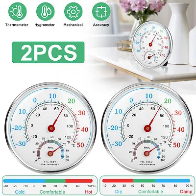 2Pcs Wall Thermometer Indoor Outdoor Mount Garden Greenhouse Home Humidity Meter • $12.48