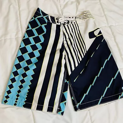 Oakley Board Shorts Abstract Blue Yellow White 28 Waist 22 Inch Long • $14.27