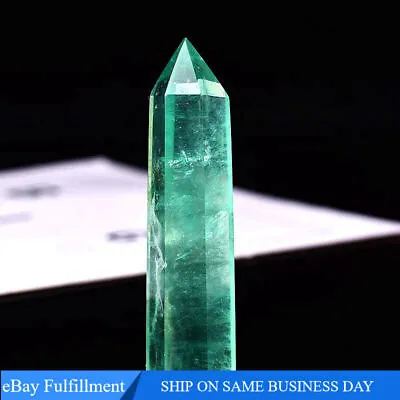 70-80mm Natural Green Fluorite Quartz Crystal Point Wand Tower Obelisk Healing • $8.73