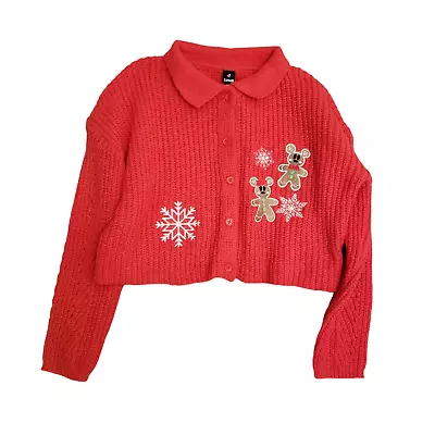Mickey Minnie Mouse Gingerbread Snowflake Collar Cardigan Red Size S Christmas • $45.99