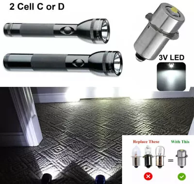 For Maglite 2 Cell C/D  Flashlight Lantern Torch3V LED Replacement Upgrade Bulb • £6.89