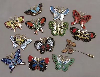 13 Vintage CLOISONNE BUTTERFLY BROOCHES Butterfly Stick Pin • $19.99