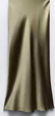 Zara XL 14-16 Olive Satin Midi Skirt New  • £15.99