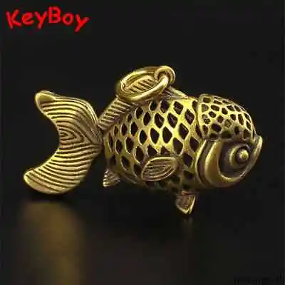 Pure Brass Hollow Big Tail Goldfish Keychain Pendants Movable Tail And Head • $13.99
