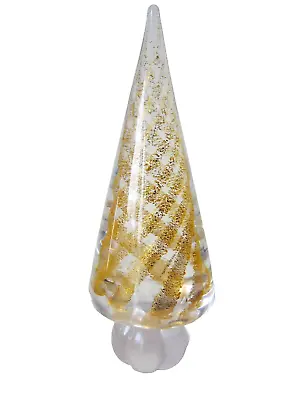 Vintage Murano Glass Christmas Tree  Cased Gold Swirl 7.25  Frost Base • $225.50