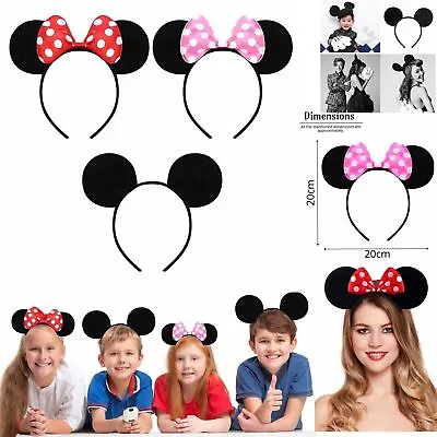 Cartoon Mouse Ears Headband Kids Ladies Party Fancy Dress MICKEY MINNIE Bow Hair • £2.39