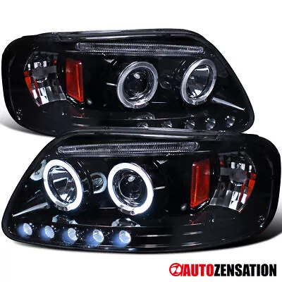 LED Halo Fit 1997-2003 Ford F150 Expedition Black Smoke Projector Headlights • $123.99