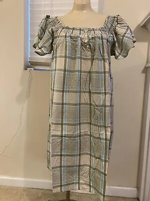 NWT Old Navy Womens SMALL Maternity Green Plaid Smocked Flutter Sleeve Nightgown • $15.99