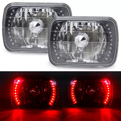 7  Inch 7X6  LED Red SMD Halo Black&Chrome Sealed Beam Square Headlights Lamps • $29.99