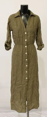 $39.99 • Buy Zara Women's V-Neck Front Button Linen Shirt Dress SO3 Khaki Green Medium