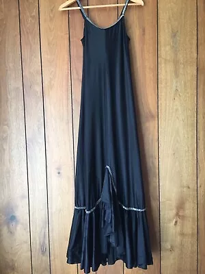 Vintage Black Nylon 1920s Inspired Dancing Maxi Dress With Beaded Trim AUS 8 • $59