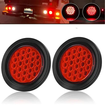 2X 4 Inch Red Round LED Truck Trailer Stop Turn Tail Brake Lights Waterproof 24V • $14.98