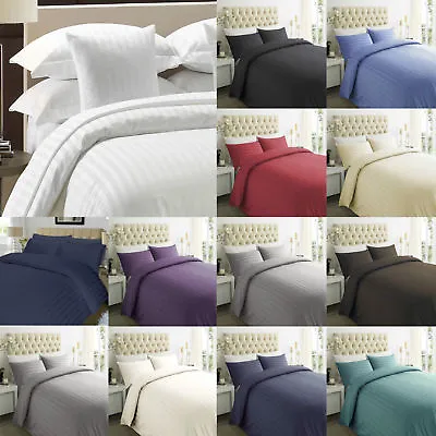 TC400 Stripe 100% Egyptian Cotton Duvet Cover & Pillow Case Bedding Set All Size • £4.95