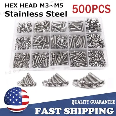 US 500pcs Stainless Steel Hex Socket Cap Head Bolts Screws Nuts M3 M4 M5 304 Kit • $11.89