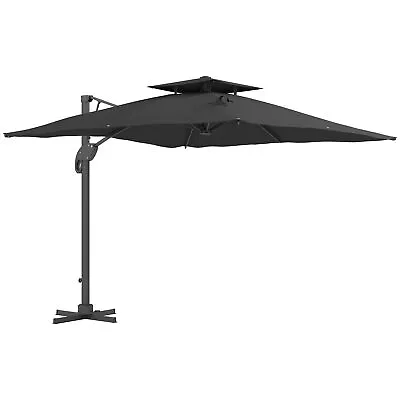 Outsunny 3(m)Garden Parasol Patio Umbrella W/ Hydraulic Mechanism Dual Top Grey • £279.99