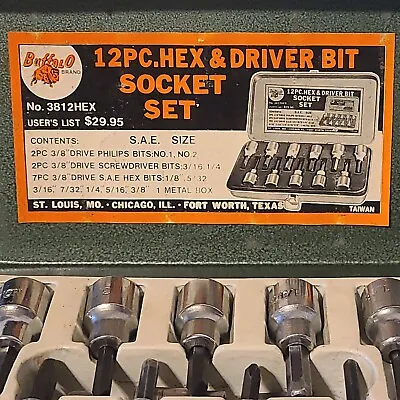 Vintage Buffalo Hex Bit Socket Set 3812 HEX  3/8 Drive 12 Piece Tool Set / Box • $29.95