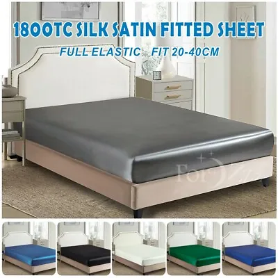 $19.99 • Buy 1800TC Art Silk Satin Fitted/Bottom Sheet Bed Single KS Double Queen King Bed