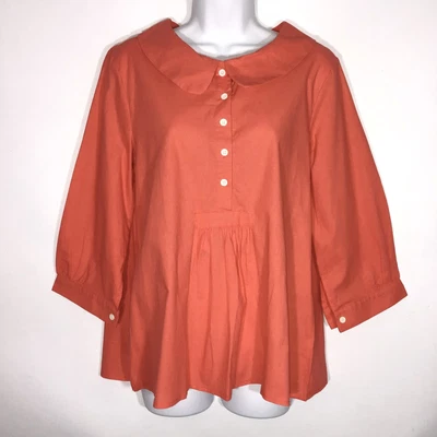$18.74 • Buy Misslook Womens Half Button Pleated Front Top Size M Orange Peter Pan Collar