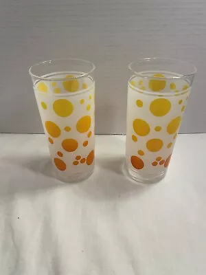 Vintage Set 2” Federal Orange Yellow Polka Dot Tumbler Barware • $24.99