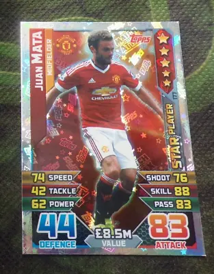 Juan Mata (Star Player) - Topps Match Attax 15/16 Card 177 Near Mint • £0.99