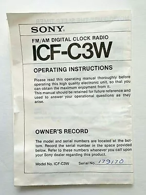 Vtg 1985 Sony Dream Machine INSTRUCTION MANUAL Book Retro Clock Radio ICF-C3W • $49.99