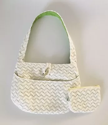 White-Lime Green Small Hand / Shoulder Bag & Matching Mini Pouch ** Handmade ** • £3.50
