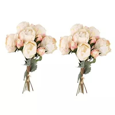 2 Bouquets Peonies Artificial Flowers Vintage Peonies 18pcs Fake Flowers White • $44.78