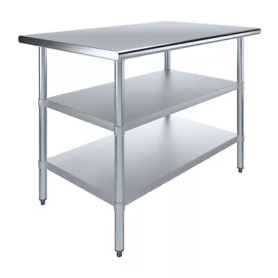 30 In. X 48 In. Stainless Steel Work Table With 2 Shelves | Metal Utility Table • $329.95