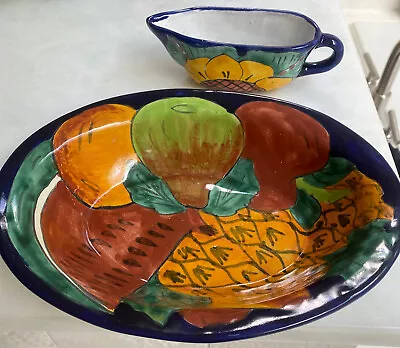 Talavera Mexico Art Pottery Floral Oval Bowl & Gravy Boat Hand Painted  Ruth  • $18.88