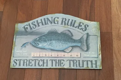 $14 • Buy Vintage Wooden Fishing Antique - Fishing Rules  -sign-cabin