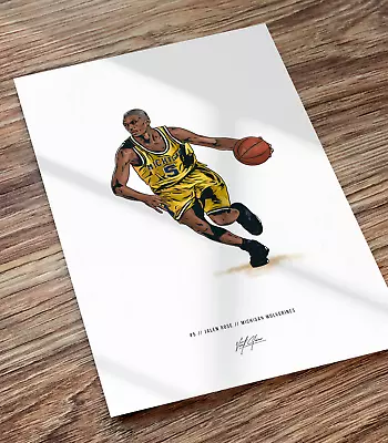 Jalen Rose Poster Michigan Wolverines Basketball Fab 5 Art Illustrated Print • $24.99