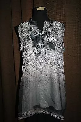 Blue Velvet Brand Sleeveless Long Top Size Xl Gray / Black Sheer~ Ravel Edges • $11.99