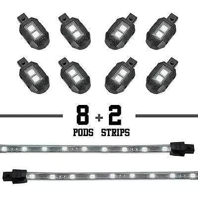 WHITE - 8 Pod 2 Strips Single Color Motorcycle ATV Snowmobile LED Underglow Kit • $49.99