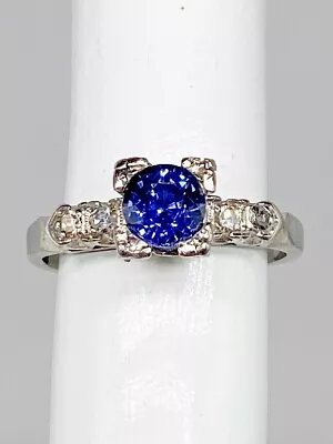 Vintage 1940s $4000 1.50ct Natural Ceylon BLUE Sapphire Diamond Platinum Ring • $777