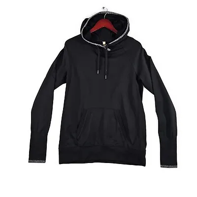 Lucy Hoodie Sweatshirt Pullover Long Sleeve Drawstring Funnel Neck Black Medium • $24.99