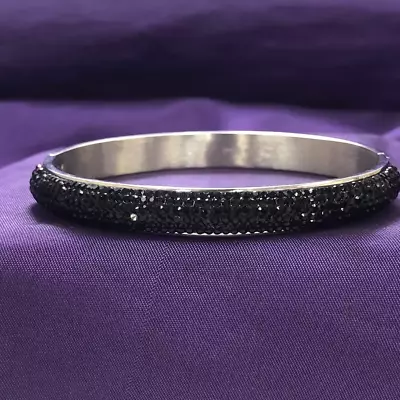QVC Steel By Design Domed Crystal Hinged Bangle Bracelet Pre-owned Jewelry • $0.99