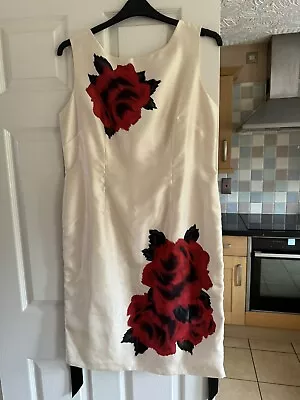 Ladies Jacques Vert Ivory Red Black Dress Size 14 • £15