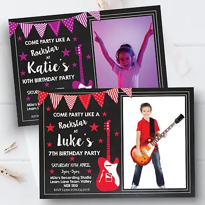 £7.99 • Buy Personalised Music Birthday Party Invitations Guitar Photo Rockstar Invites X10