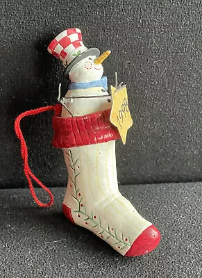 Midwest Cannon Sandi Gore Evans Snowman Star Christmas Stocking Ornament 1998 • $15.95