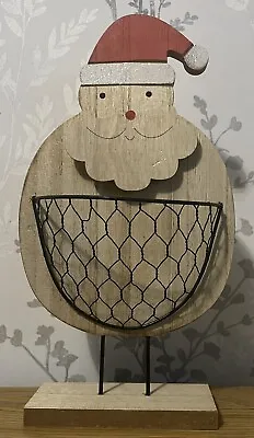 Christmas Wooden Santa Ornament With Basket (great Condition) • £6.99