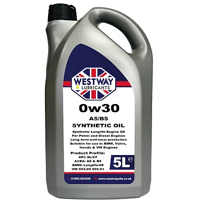 VOLVO V50 D5  0W30 5L Fully Synthetic Engine Oil 0w/30 A5/B5 - 5 Litres  • £29.99