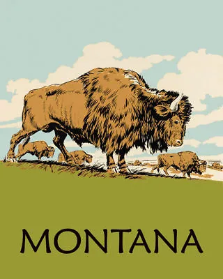 Buffalo Montana Great Plains American West Travel Vintage Poster Repro FREE SH • $22.15