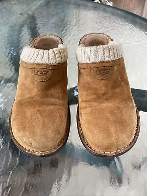 UGG Clogs Gael Slip On Mules Brown Suede 1934 Sheepskin Lined Wedge US 9 EU 40 • $50